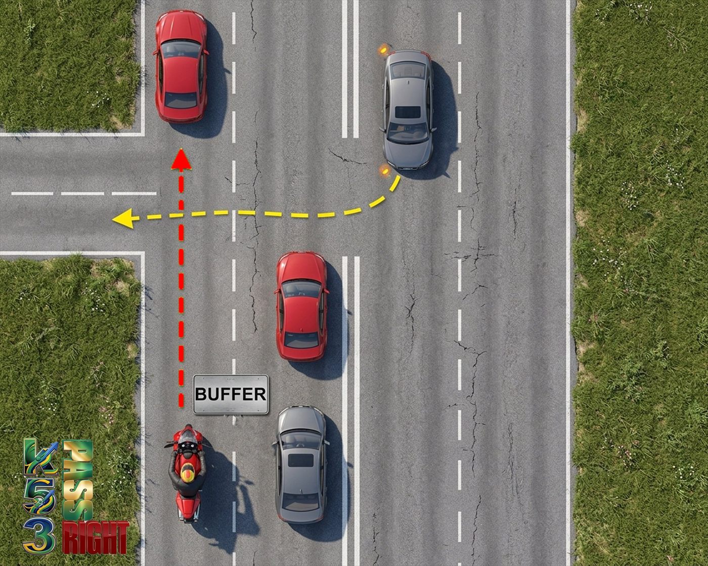 Motorcyclist slowing down for slow moving or stopped traffic